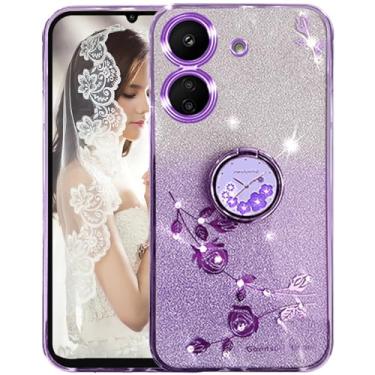 Imagem de Ephoou Capa fina para Xiaomi Redmi 13C 4G (não 13C 5G), capa de silicone macio com design floral com anel de suporte para Xiaomi Redmi 13C 4G HSF-Roxo