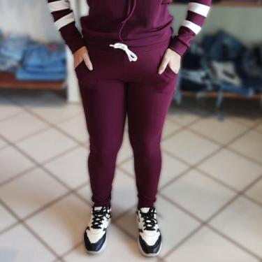 Imagem de Calça Moletom Feminino Inverno Frio Tecido Malha Crepe Marsala M G e G
