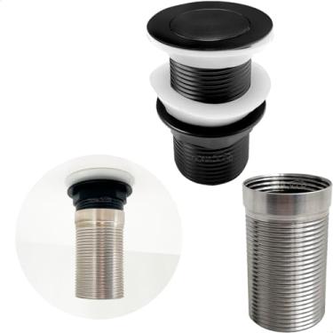 Imagem de Dona D Cor, Valvula Click Preta 1 1/4 Com Prolongador 14cm Inox Para Cuba De Apoio Ralo De Pia 40mm Escoamento Valvula Longa Lavatório Cuba De Sobrepor Extensor