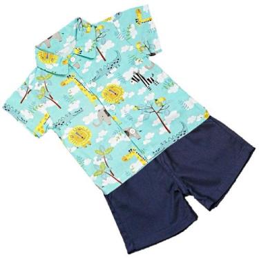 Imagem de Conjunto Infantil Bebê Menino Mauricinho Camisa Social Mais Shorts Tem