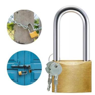 Imagem de Cadeado Para Segurança Versátil Haste Longa De Latão 50mm Com Chaves T