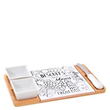 Imagem de Tábua para Queijos com Molheira e Espátula 25X15CM 3 Peças - Wincy Cas