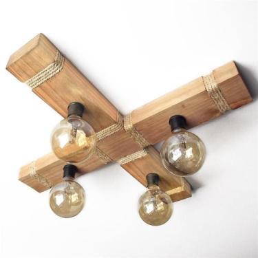Imagem de Luminária Lustre Pendente Rústico Retro Madeira 65X65Cm - Eco.Start