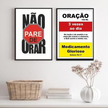 Imagem de Kit 2 Quadros Cristãos Oração - Medicamento 45X34Cm - Vidro - Quadros 