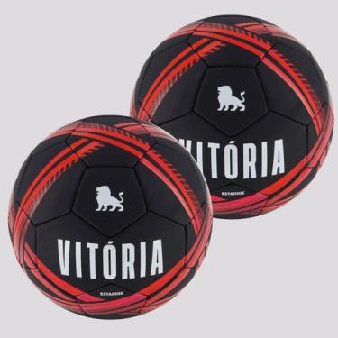 Imagem de Kit 2 Bolas Vitória Estádios 24 Campo Preta e Vermelha - Sportcom, 05