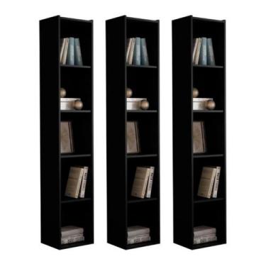 Imagem de Estante Livreiro com Prateleiras Janaína Kit 3 Unid - AJL Móveis, Pret