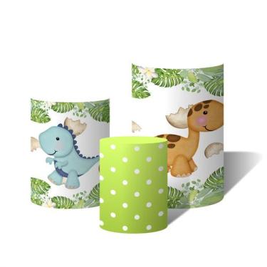 Imagem de Trio Capas Para Cilindro Dinossauros Folhas e Poá Verde Aquarela - Fab