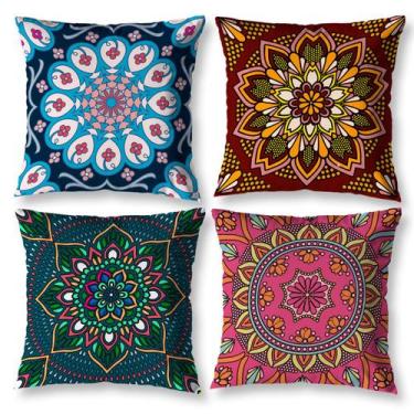 Imagem de Kit 4 Capas de Almofadas Cheias 40x40 Estampada Mandala Zíper Invisíve