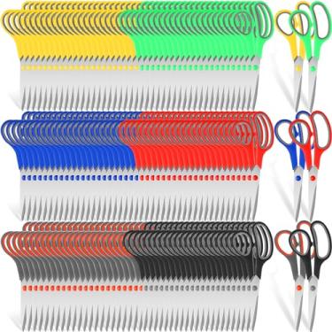Imagem de WILLBOND Pacote com 90 tesouras a granel de 20 cm, multiuso, profissional, multicor, de aço inoxidável, com alças confortáveis para escritório, escola, artesanato, costura, casa, artesanato