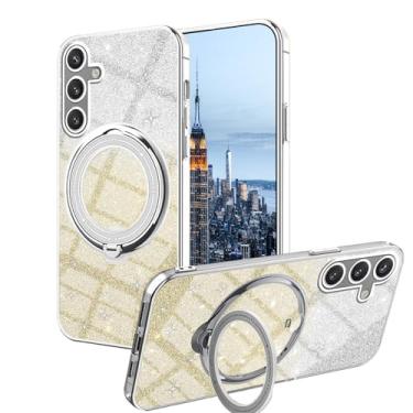 Imagem de Capa compatível com Samsung Galaxy A55 5G com suporte, capa de telefone Samsung A55 5G de silicone linda capa fina com anel Funda Glitter acessórios presentes para mulheres/homens (amarelo)