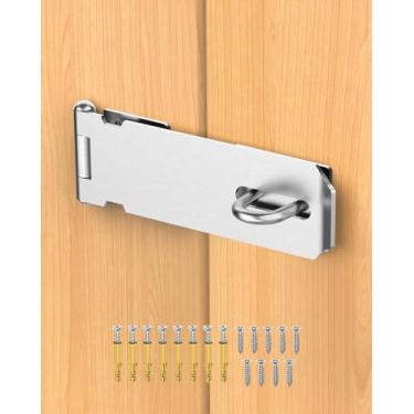 Imagem de MeBantoo Trava de trava de ferrolho de porta, travas de fechadura de porta de celeiro de 12 cm, fecho de cadeado de aço inoxidável 304 para galpão, gavetas, armários, portas (prata - 1 peça)