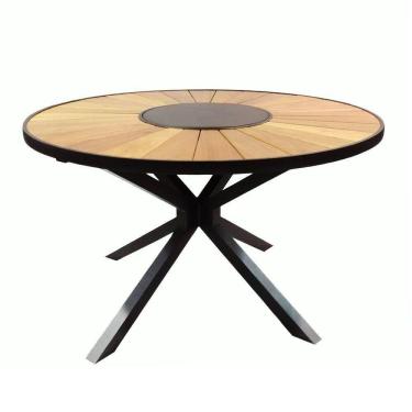 Imagem de Mesa De Jantar 1,30m Zurick Pétalas De Madeira Centro Giratório Alumínio Preto