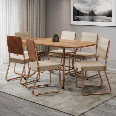 Imagem de Conjunto Sala de Jantar Mesa e 6 Cadeiras Fênix Carraro Rose