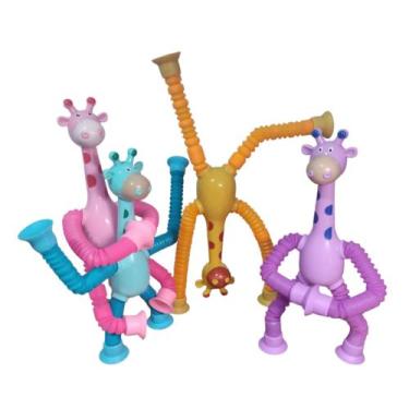 Imagem de Kit 4 Girafas Tubo Estica E Gruda Pop It Led  Montessori Magic Brinque