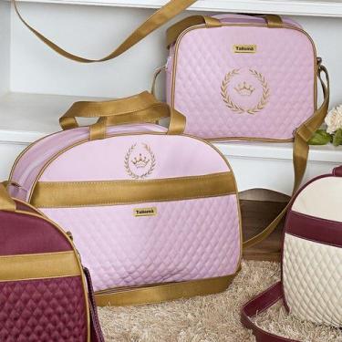 Imagem de Kit Bolsa Maternidade Puppi Coroa Rosa e Dourado G e P - Talismã