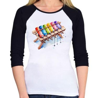 Imagem de Baby Look Raglan Xilofone Manga 3/4 - Foca na Moda, Branco, Preto, M