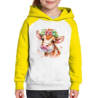 Imagem de Moletom Infantil Vaquinha E Flores - Foca na Moda, Branco, Amarelo, 4