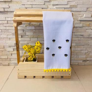 Imagem de Pano de Prato Copa Master Bordado Abelha com Pompom Amarelo - Pano e P