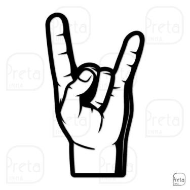 Imagem de Escultura de Parede Decorativo Musica Mão Rock 40x24cm - Linha Preta
