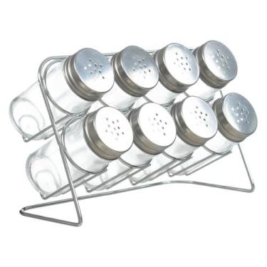 Imagem de Porta Tempero Condimento Com Suporte Metal 8 Potes Gourmet - PGB
