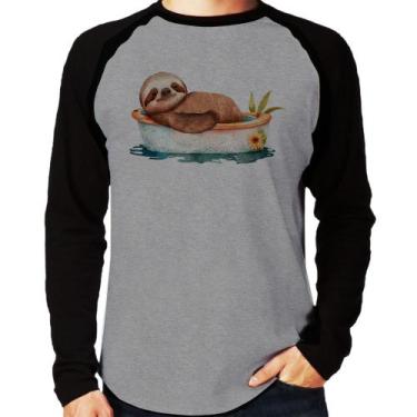 Imagem de Camiseta Raglan Ursinho Panda Relaxando Na Piscina Manga Longa - Foca 