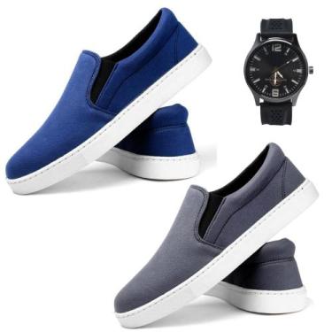 Imagem de 2 Sapatenis Masculino Alpargata Iate Elástico Slip On Relógio - Atria 