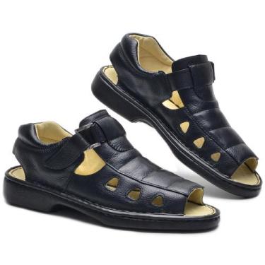 Imagem de Sandália Masculina Couro Adulto Confortável Macia Recortes - Clacle, 3