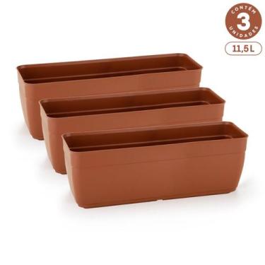 Imagem de Kit 3 Floreiras Sem Pratos 11,5L Jardineiras Vasos Plásticos Retangula