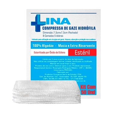 Imagem de Kit 50 und Compressa de Gaze Estéril Lina 11 Fios 10 und