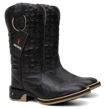 Imagem de Bota Texana em Couro Estilo Exótico Jacaré Preta Sola Jump Ref. Jump-J