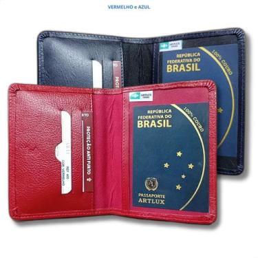 Imagem de Kit Porta Passaportes Couro Legitimo Premium 2 Unidades - ARTLUX, Verm