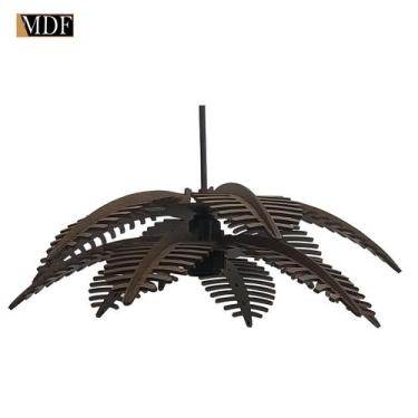 Imagem de Lustre Pendente Folha Bivolt Design Moderno Rustico Mdf Madeira Imbuia