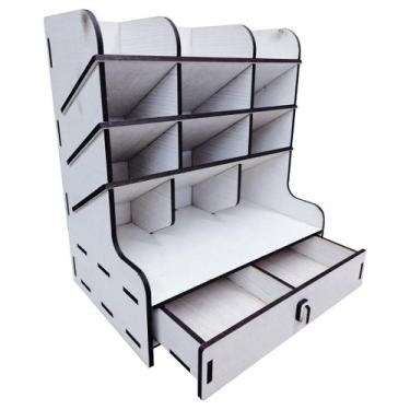 Imagem de Mini Organizador Escritório 12 Divisórias 1 Gaveta 22x15x25,5 Mdf Made