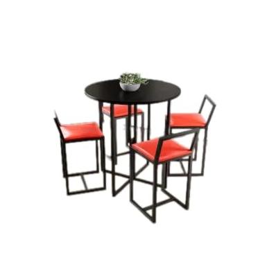 Imagem de Conjunto Mesa Redonda Preta 4 Cadeiras Pequena Estofado Industrial Black (VERMELHO)
