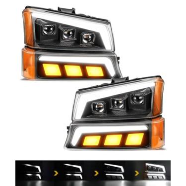Imagem de Partsam Conjunto de Faróis LED Aprovado pelo DOT com Luz de Inicialização DRL Sequencial, Luzes Marcadoras Laterais, Feixe Alta/Baixa para Silverado, Avalanche 2003-2006