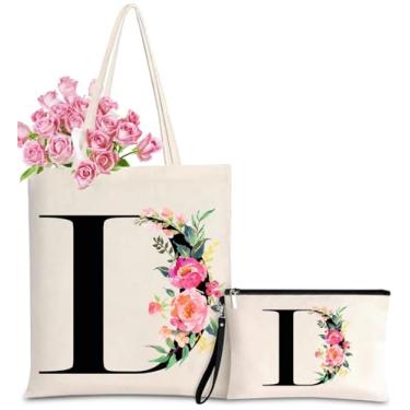 Imagem de Sacola de lona inicial para mulheres, sacolas personalizadas com monograma com bolsa de presente de maquiagem para casamento, damas de honra, aniversário, Letter_d, One Size