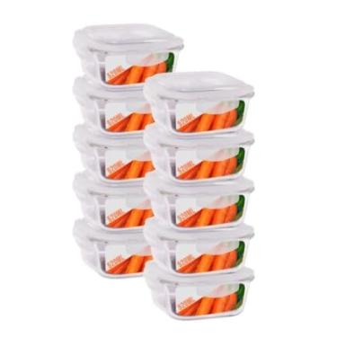 Imagem de Conjunto de 4 Potes Herméticos de Vidro para Alimentos, Tampa com Trava, Transparente (5 unidades- 320 ml)