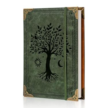 Imagem de Ovesmusl Pasta de couro PU A5 com 6 anéis, recarregável, 100 g/m2, papel de refil de 240 páginas, inclui fichário planejador A5, fichário de folhas soltas, caderno 14,5 x 21 cm, árvore verde