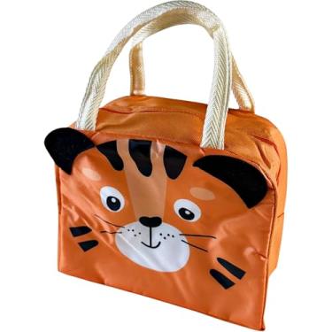 Imagem de Bolsa Lancheira Térmica Infantil p/Marmita Escolar Bolsinha Alça Passeio Lanche (Laranja Tigre)
