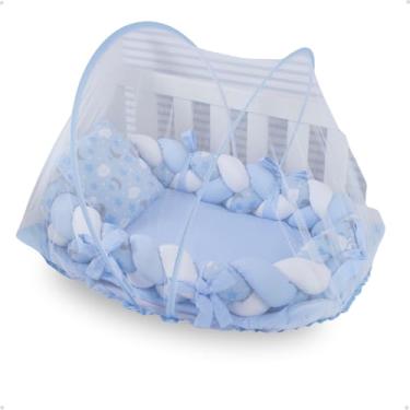 Imagem de Ninho Redutor de Berço para Bebê com Mosquiteiro Várias Estampas (Estrela Lua Azul)