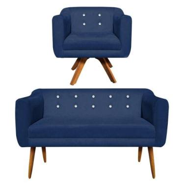 Imagem de Kit Namoradeira E 01 Poltrona Giratória Julia Azul Marinho - D' ROSSI