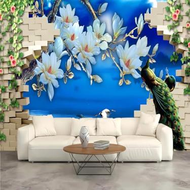 Imagem de Lcythiazole Mural de papel de parede de pavão de tamanho personalizado - Papel de parede mural de pavão grande 3D, papel de parede autoadesivo removível para sala de estar e quarto