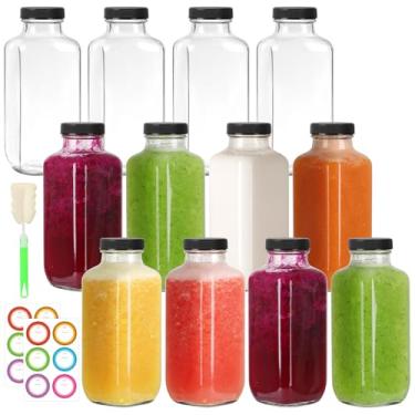 Imagem de CAKKVDE Garrafas de suco de vidro de 473 ml com tampas, pacote com 12, garrafas de vidro reutilizáveis, frascos de água de 500 ml para leite, suco, kombucha, gengibre, copos de bebida, frascos de suco