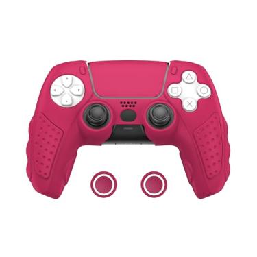 Imagem de IINE Capa para controle PS5, capa de silicone antiderrapante compatível com PS5 Dual Sense Controller com 2 tampas para polegar/adesivo touch pad (vermelho)