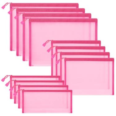 Imagem de Sinzip 12 peças bolsa de malha de nylon com zíper, bolsas de cosméticos de malha, estojo de lápis, bolsas de viagem multiuso para cosméticos escolares, materiais de escritório e acessórios de viagem