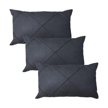 Imagem de Kit 3 Capas para Almofada em Veludo Drapeada Retangular 60x40 Cinza Chumbo
