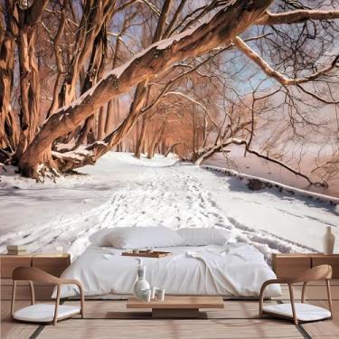 Imagem de Lcythiazole Papel de parede de cena de neve com tamanho personalizável mural de cena de neve de inverno floresta coberta de neve foto de terra para sala de estar, quarto, sala de jantar, escritório