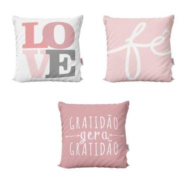 Imagem de Almofadas Decorativas Rosa Love, Fé e Gratidão Gera Gratidão Para Sala