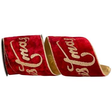 Imagem de Reliant Ribbon Merry Christmas Fita de veludo de pelúcia com glitter, borda com fio, escarlate/dourado