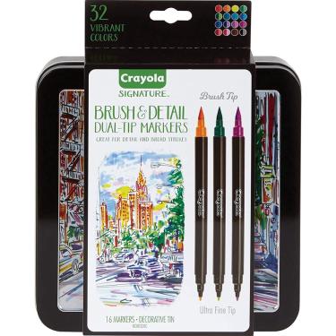 Imagem de Crayola Brush & Detail Dual Tip Markers, Kids At Home Activities, 32 Cores, 16 Contagem